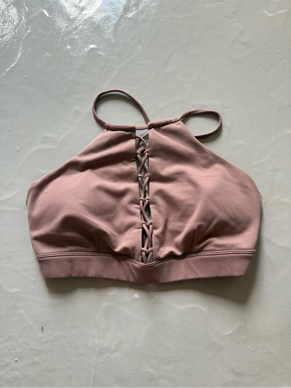 ALO Yoga Starlet Lace Up Sports Bra in Dusty Rose/Smoky Quartz